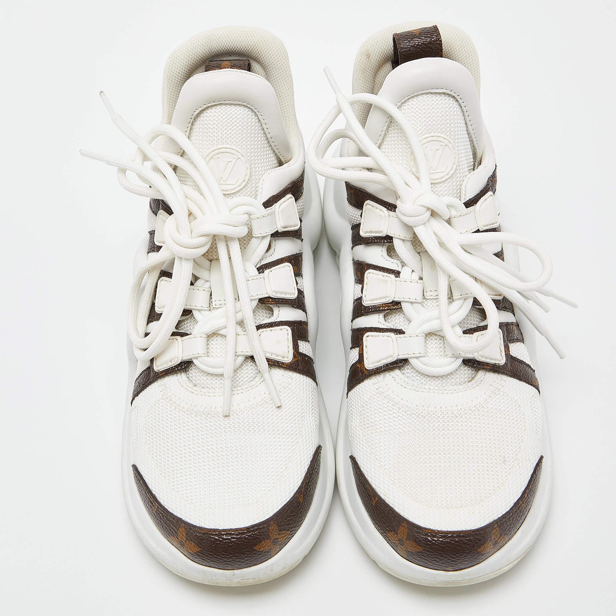 Louis Vuitton White/Brown Monogram Canvas and Nylon Archlight Sneakers