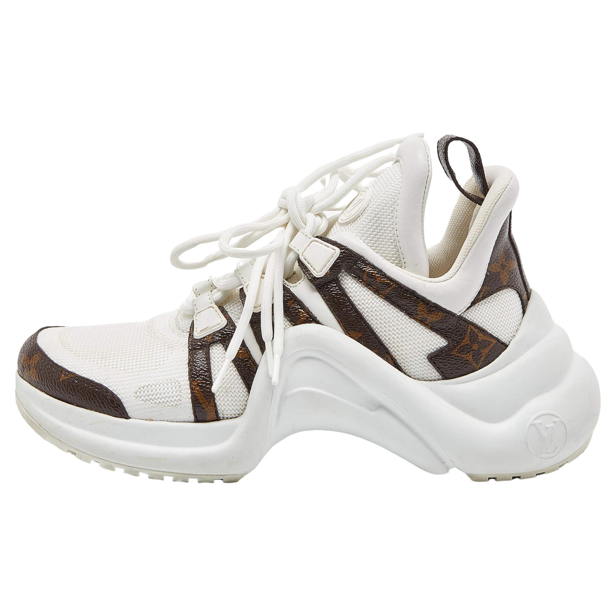 Louis Vuitton White/Brown Monogram Canvas and Nylon Archlight Sneakers