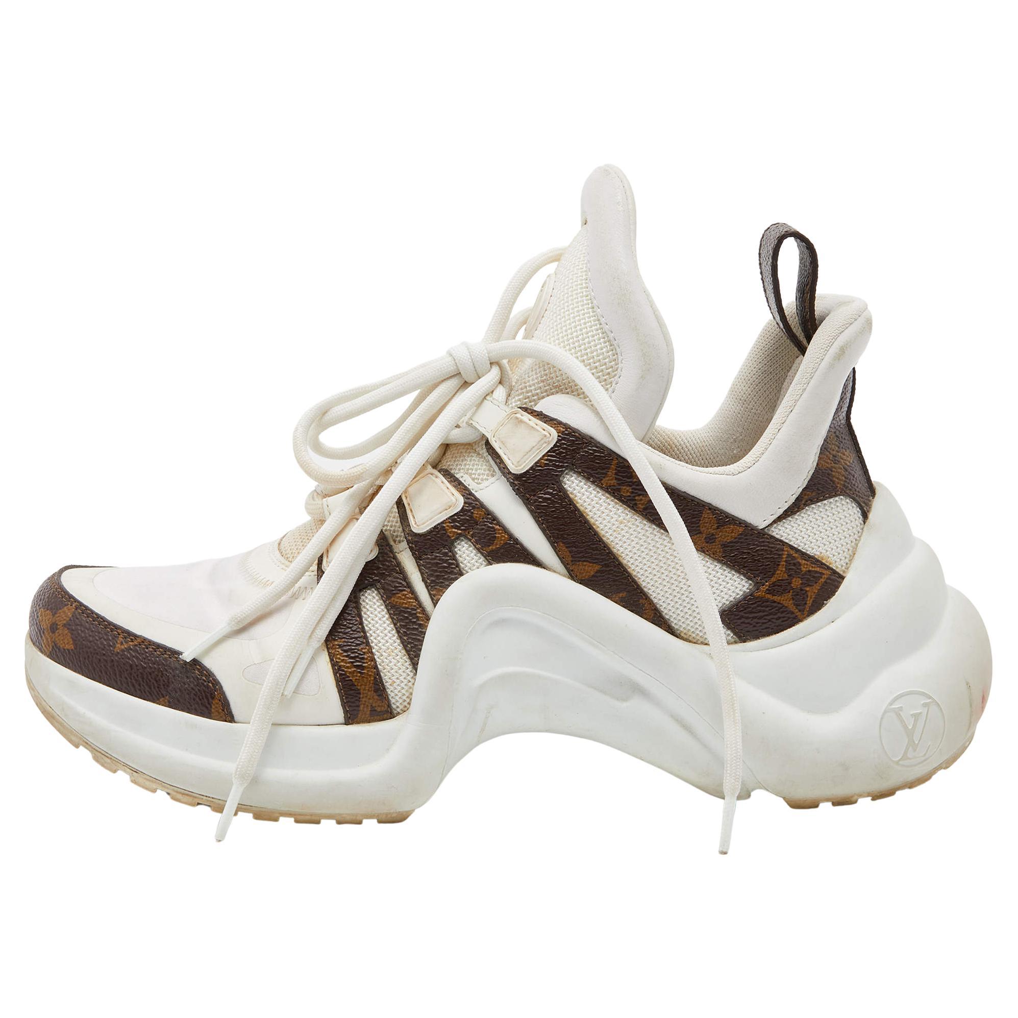 Louis Vuitton White Leather and Monogram Canvas Archlight Sneakers