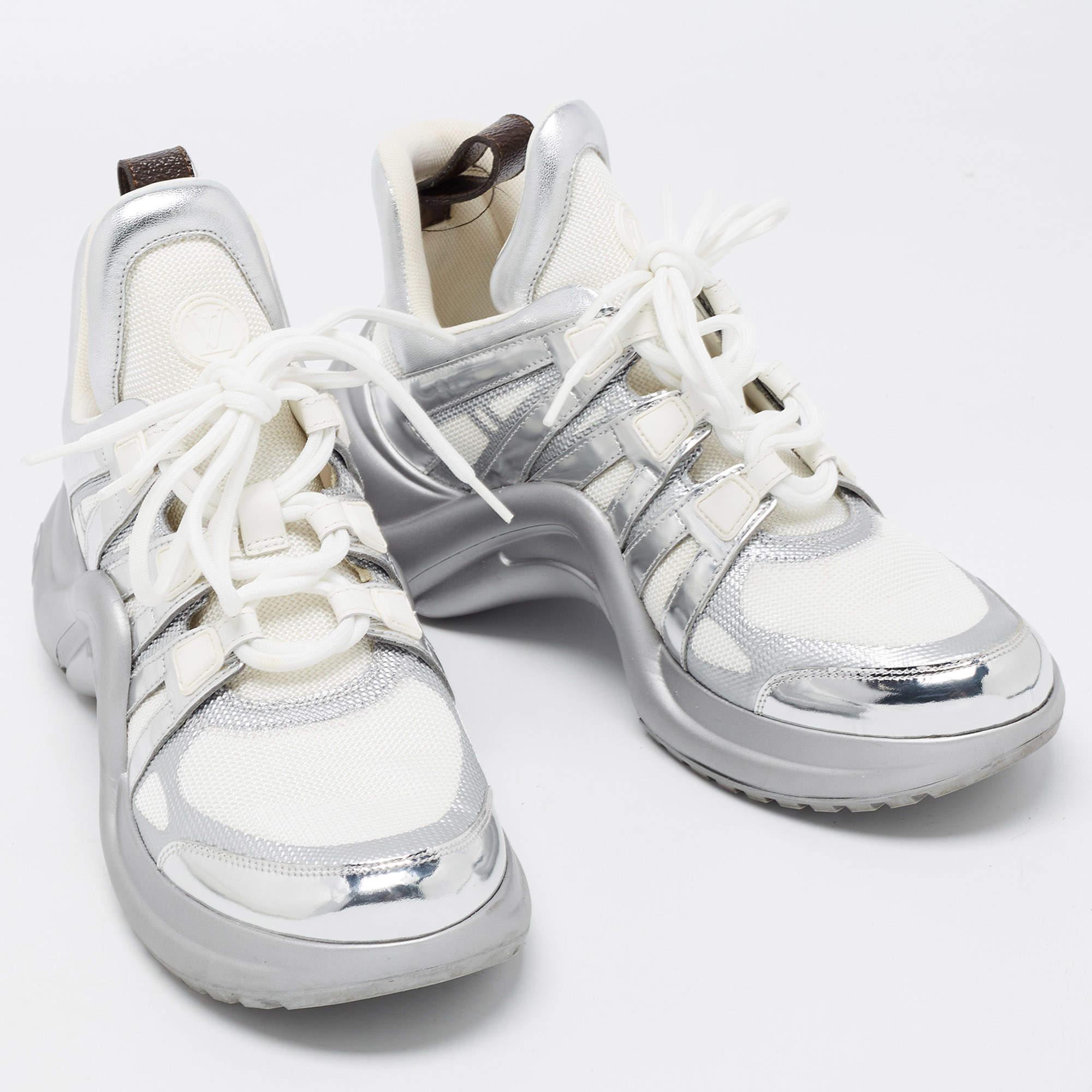 Louis Vuitton White/Silver Mesh and Leather Archlight Sneakers