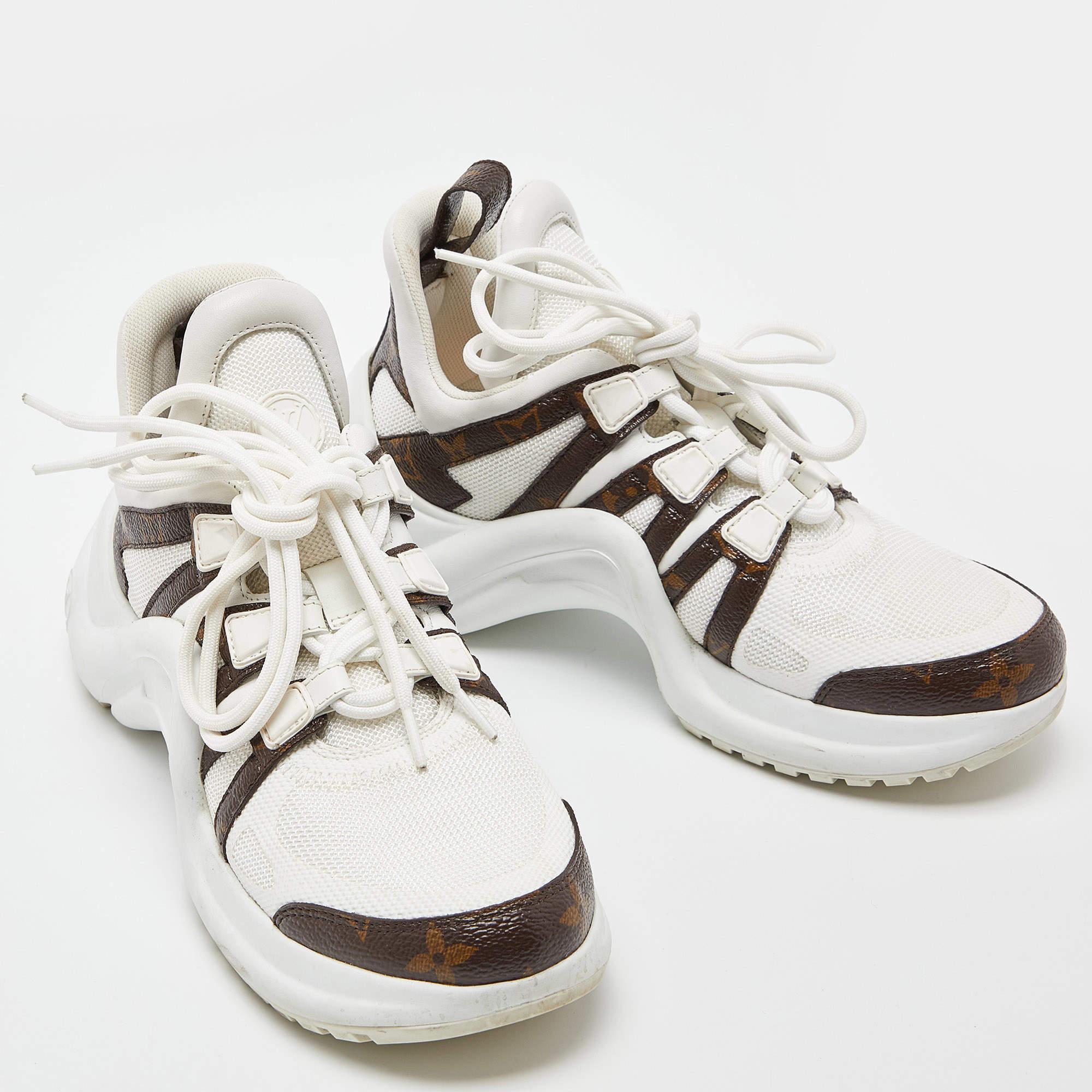 Louis Vuitton White/Brown Monogram Canvas and Nylon Archlight Sneakers