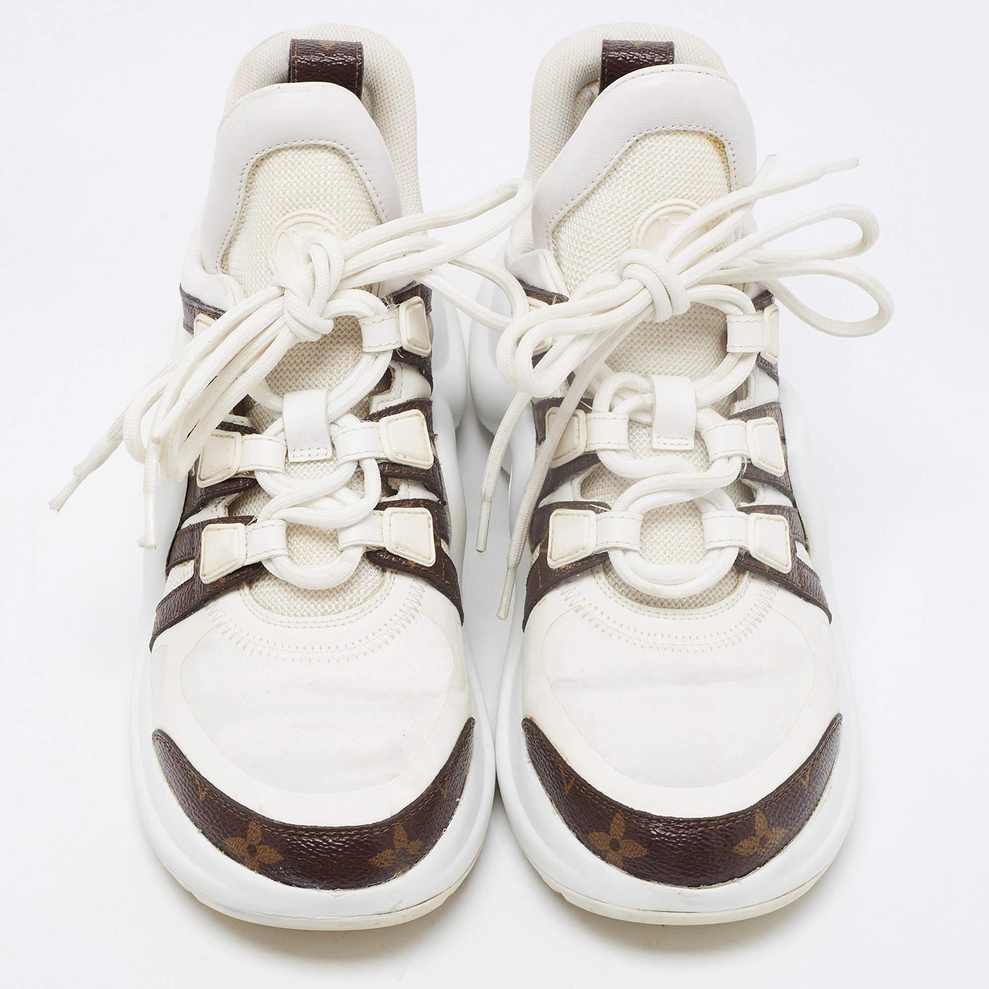 Louis Vuitton White/Brown Mesh and Monogram Canvas Archlight Sneakers