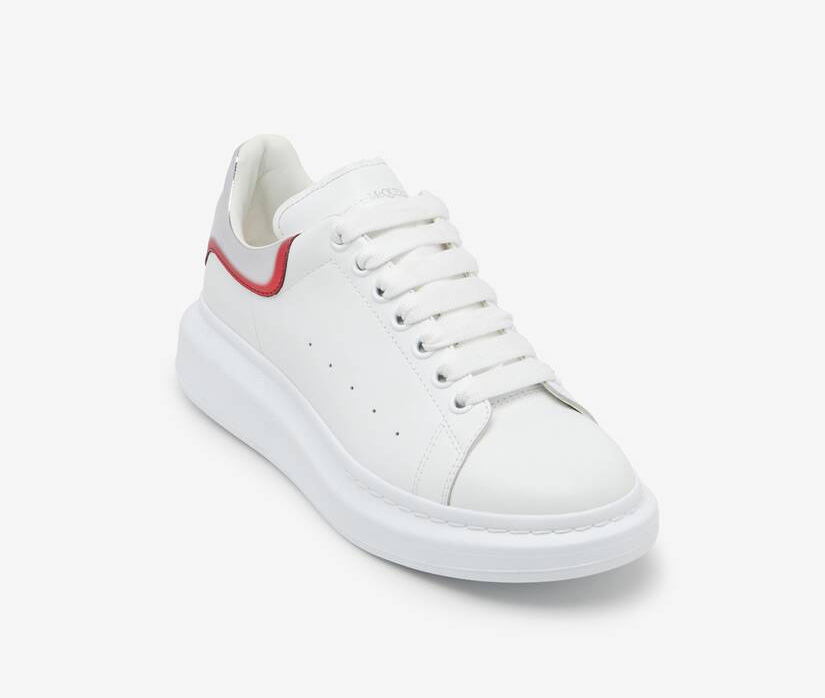 Alexander McQueen Men's Oversized Sneaker in White/silver/red