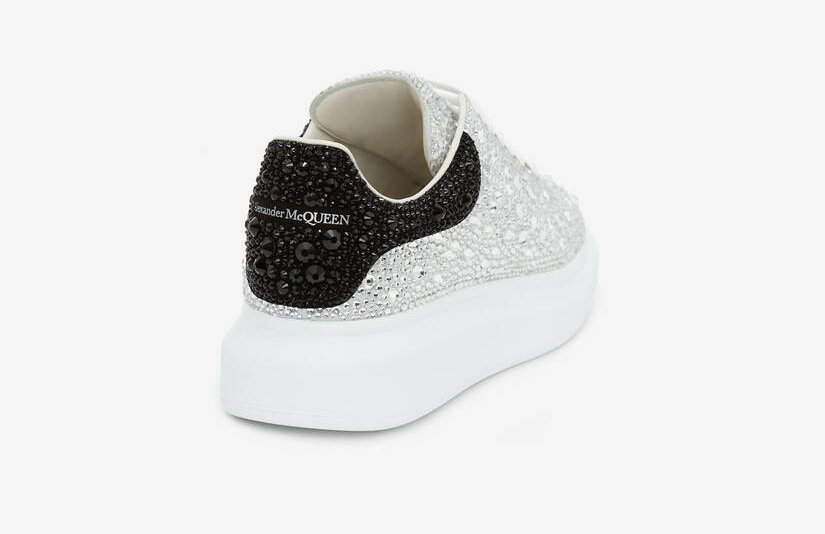 Alexander McQueen Men's Crystal-embellished Oversized Sneaker in White/black