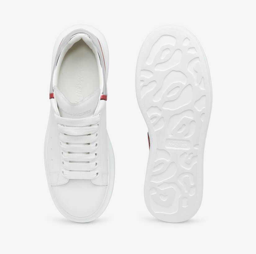 Alexander McQueen Men's Oversized Sneaker in White/silver/red