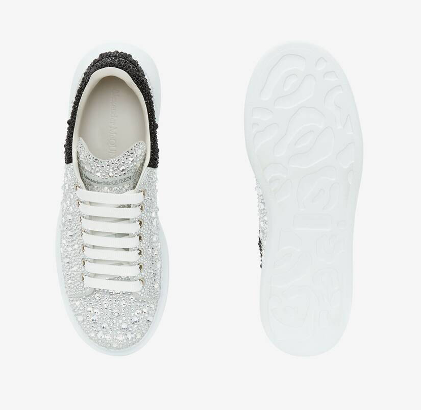 Alexander McQueen Men's Crystal-embellished Oversized Sneaker in White/black