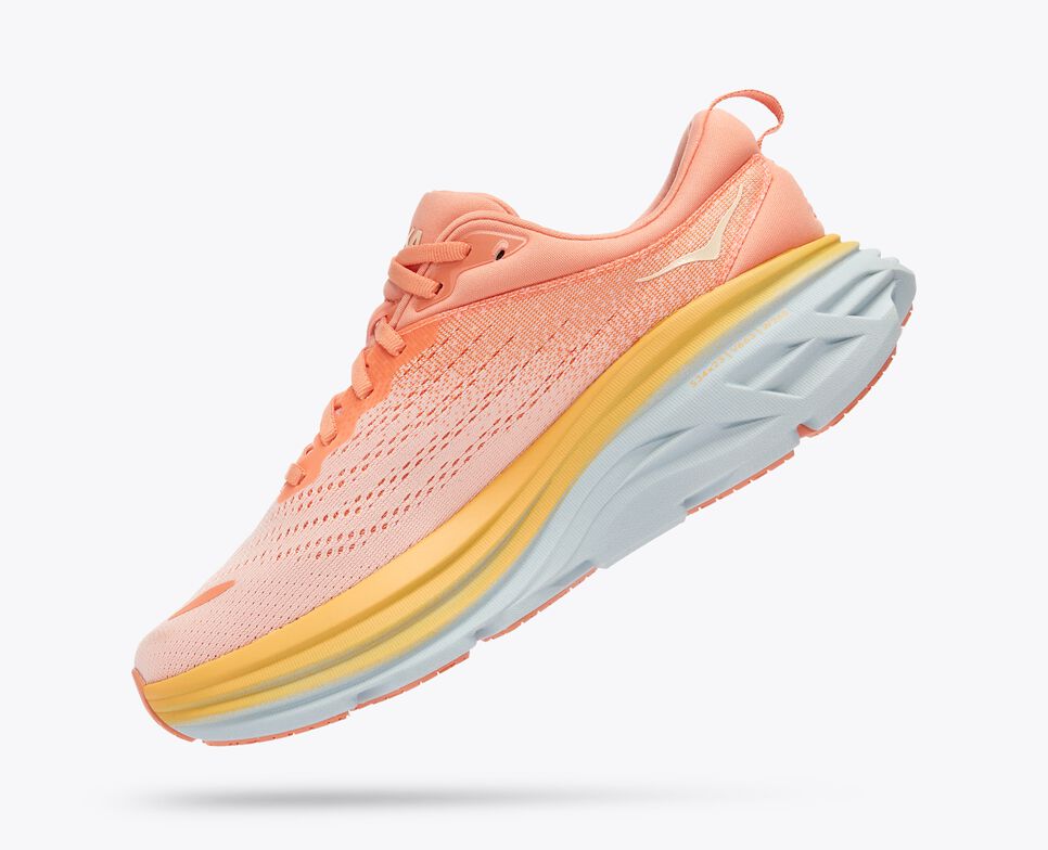BONDI 8 SHELL CORAL / PEACH PARFAIT (HOKA er litt liten – ta en størrelse opp.)