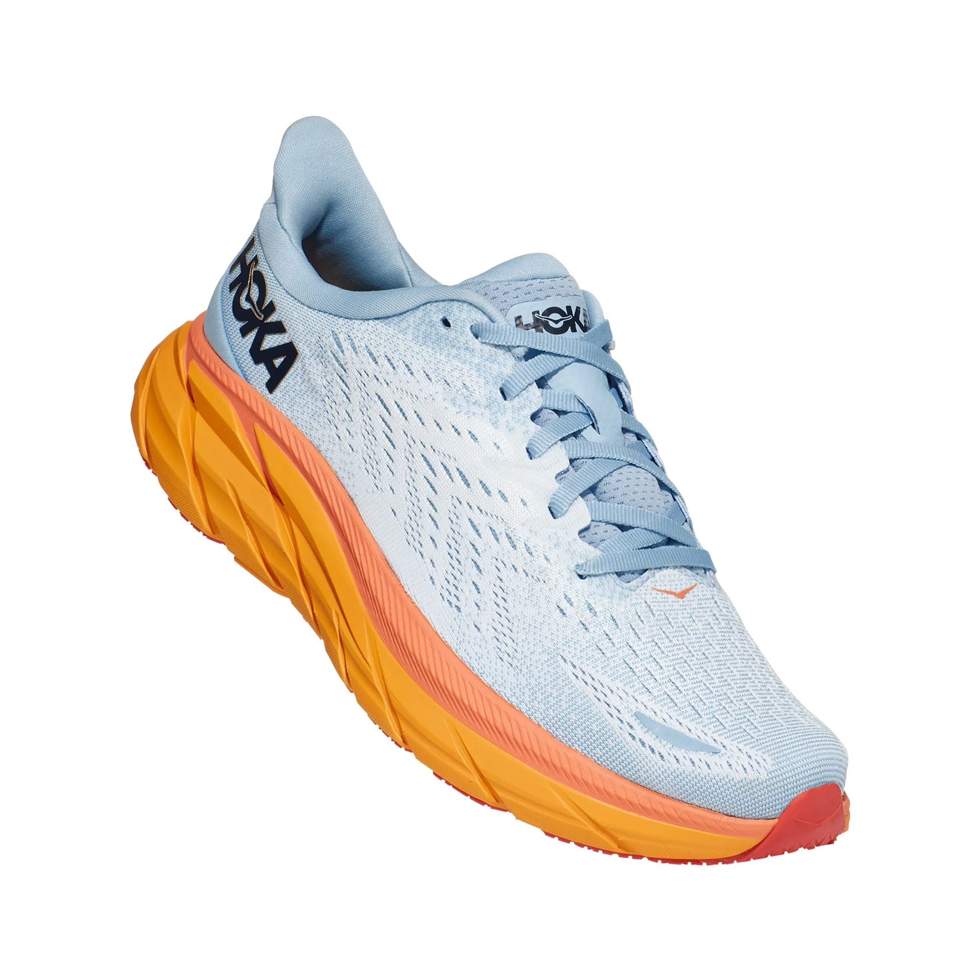 Clifton 8 -  Light Blue/Orange (HOKA er litt liten – ta en størrelse opp.)