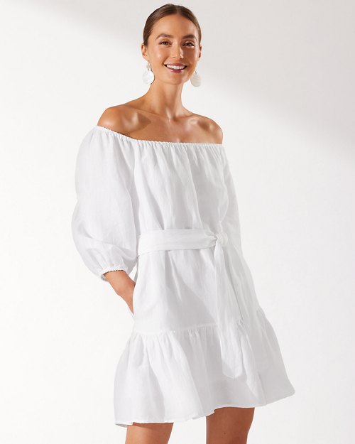 St. Lucia Linen-Blend Off-the-Shoulder Tiered Dress