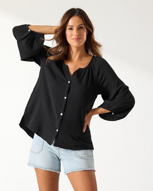 Island Gauze -Sleeve Peasant Top