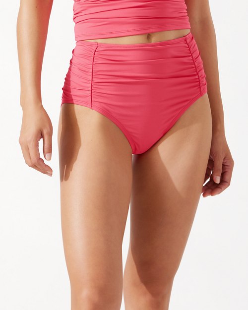 Pearl Shirred High-Waist Bikini Bottoms