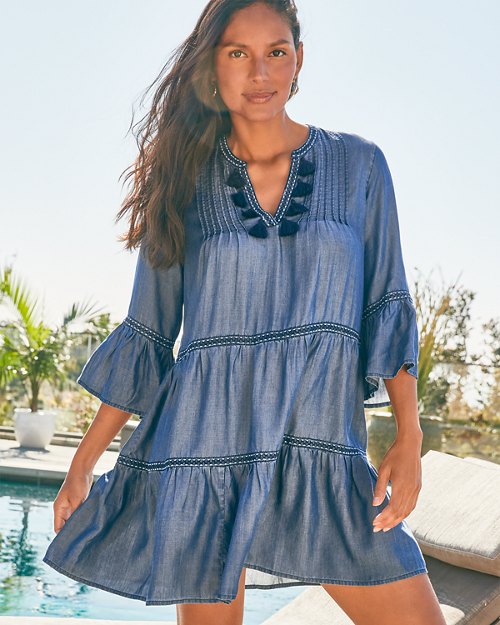 Chambray Embroidered Tier Dress