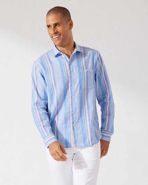 Barbados Breeze Tidal Stripe Stretch-Linen Shirt