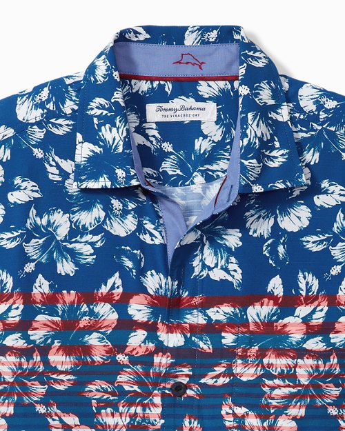 Big and Tall Veracruz Cay Flora and Stripes Camp Shirt