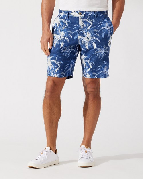 Palm Frenzy Flat-Front 10-Inch Linen Shorts