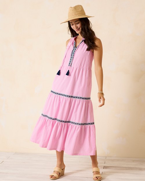 Salina Key Organic Cotton Poplin Stripe Midi Dress