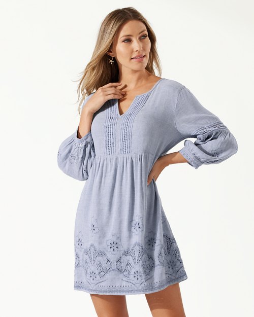 St. Lucia Linen-Blend Split-Neck Dress