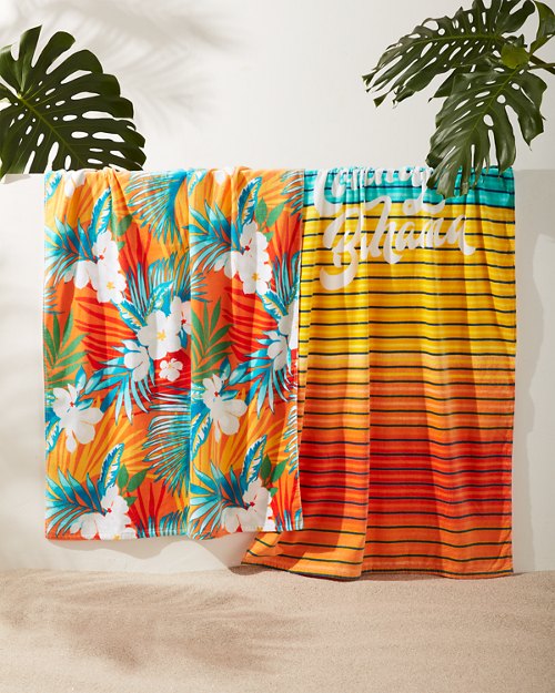 Blossoms and Stripe Beach Towels - Set of 2