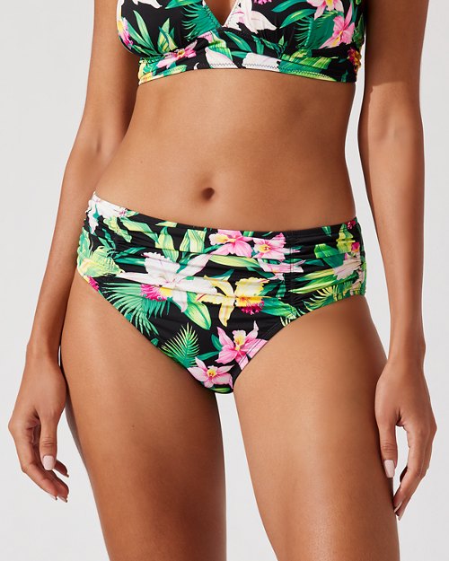 Orchid Garden Shirred High-Waist Bikini Bottoms
