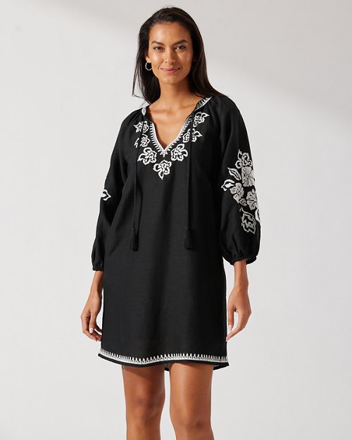 St. Lucia Linen-Blend Embroidered Tunic Dress