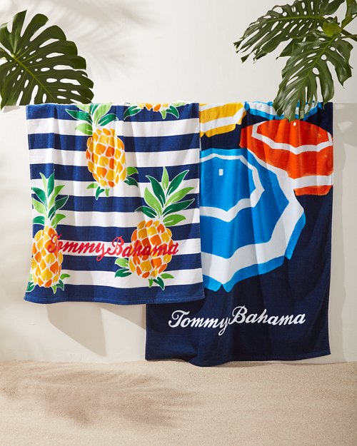 Pineapple Cabana and Umbrella Party Beach Towels - Set of 2