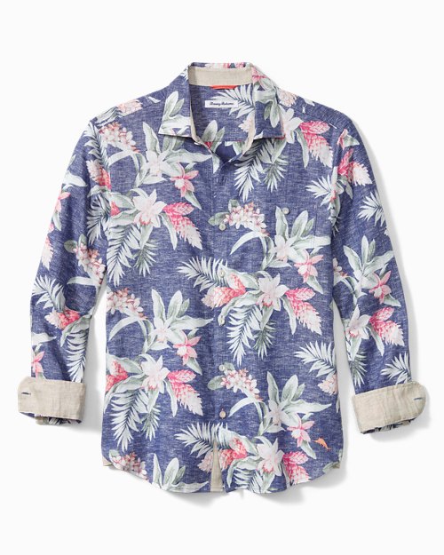 Big and Tall Barbados Breeze Beach Bloom Stretch-Linen Shirt