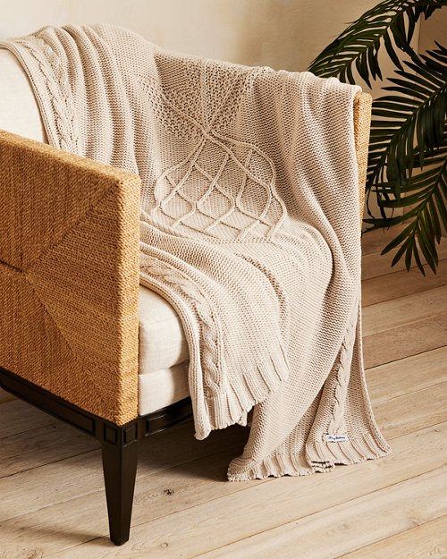 Pineapple Cable-Knit Stonewashed Cotton Throw