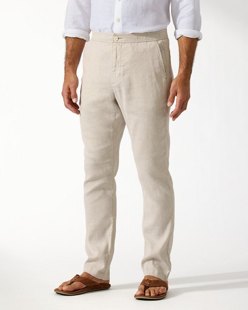 Beach Coast Linen-Blend Elastic-Waist Pants