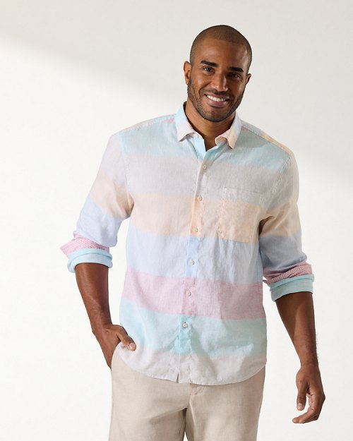 Barbados Breeze Sail Stripe Stretch-Linen Shirt