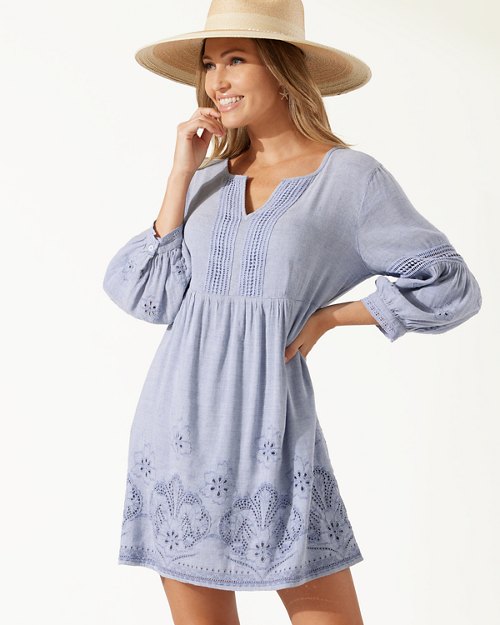 St. Lucia Linen-Blend Split-Neck Dress
