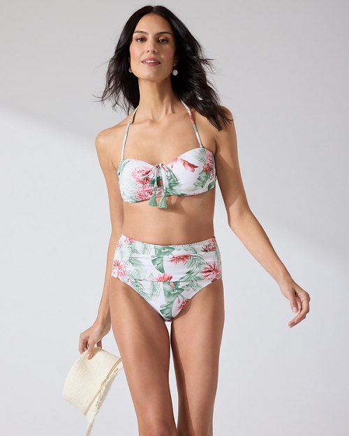 Breezy Botanical Shirred High-Waist Bikini Bottoms