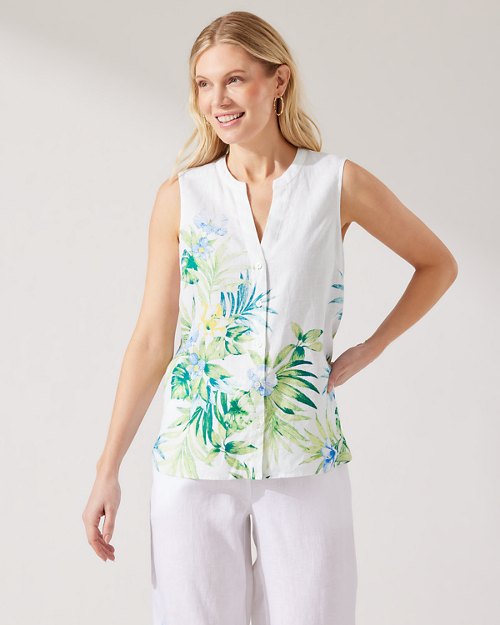 Tropical Retreat Coastalina Sleeveless Linen Top