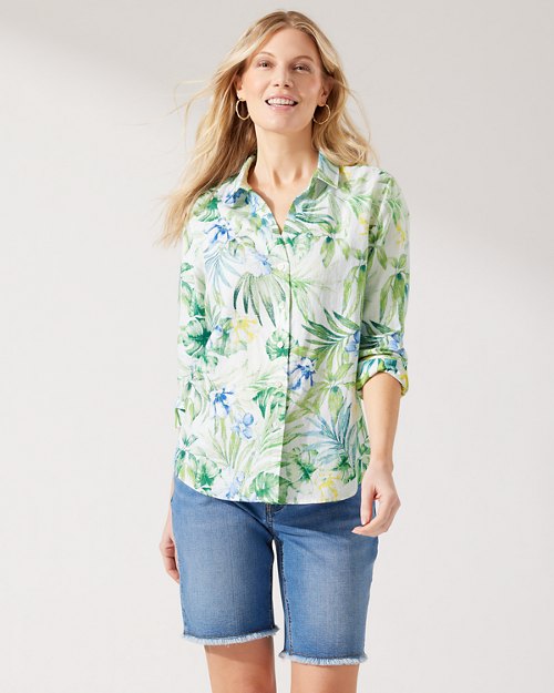 Tropical Retreat Coastalina Long-Sleeve Linen Top
