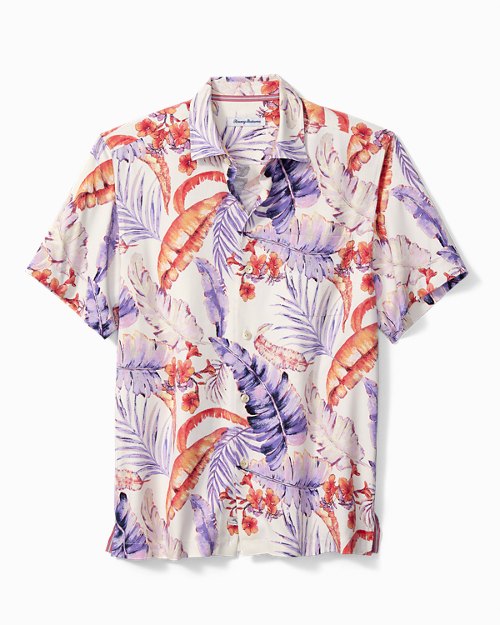 Big and Tall Summer Street Fronds Silk Camp Shirt