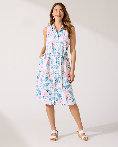 Two Palms Breeze Beach Blooms Linen Shirt Dress