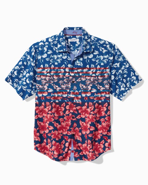 Big and Tall Veracruz Cay Flora and Stripes Camp Shirt