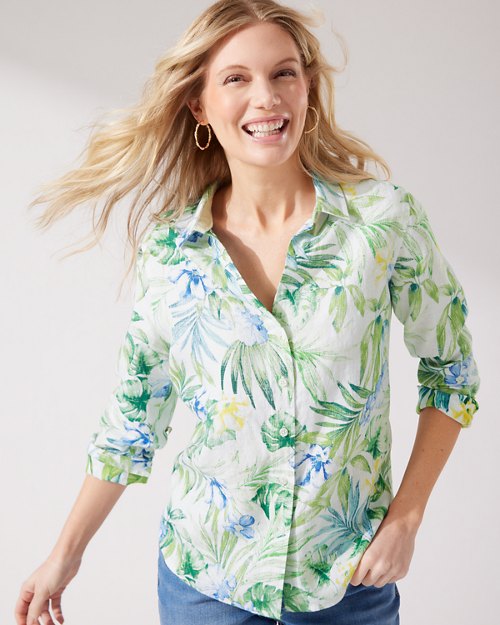 Tropical Retreat Coastalina Long-Sleeve Linen Top