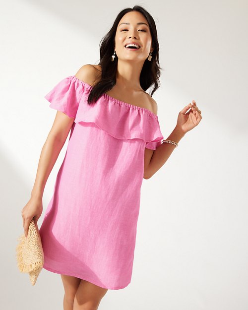 Linen-Blend Off-the-Shoulder Dress