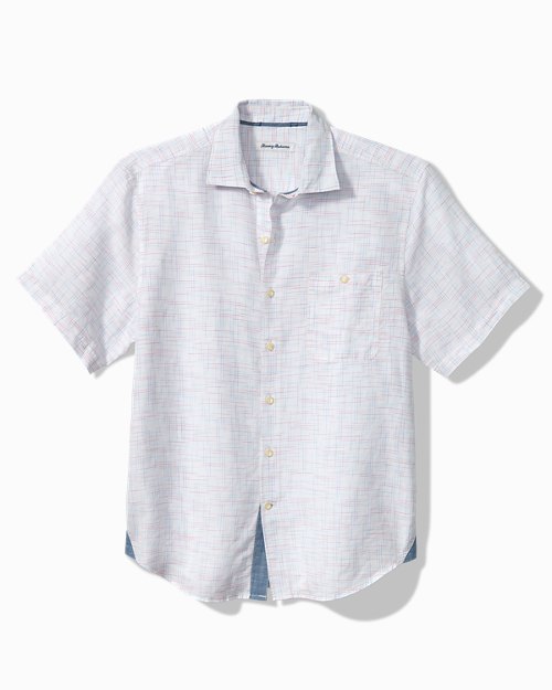 Big and Tall Sand Linen Prism Check Camp Shirt