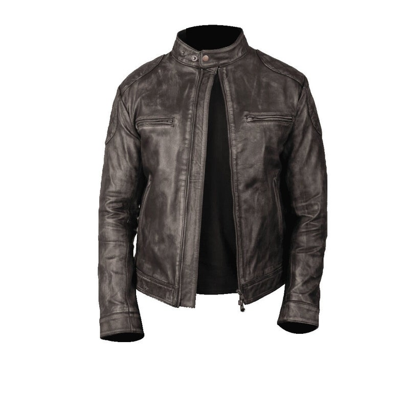 Distressed Black Leather Riding Jacket Mens with Snap Button And Zipper Closure Black Leather Motorcycle Jacket Mens Black Biker Jacket