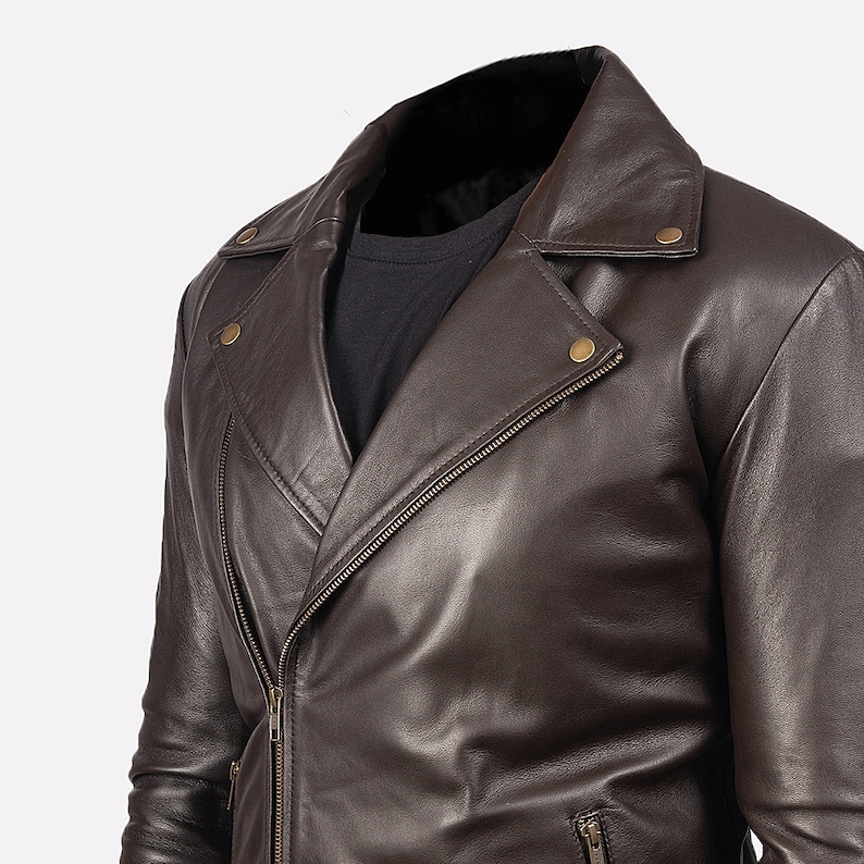 Brown Leather Riding Jacket With Lapel Collar Biker Leather Jacket Brown Double Rider Leather Jacket Mens Brown Leather Motorcycle Jacket
