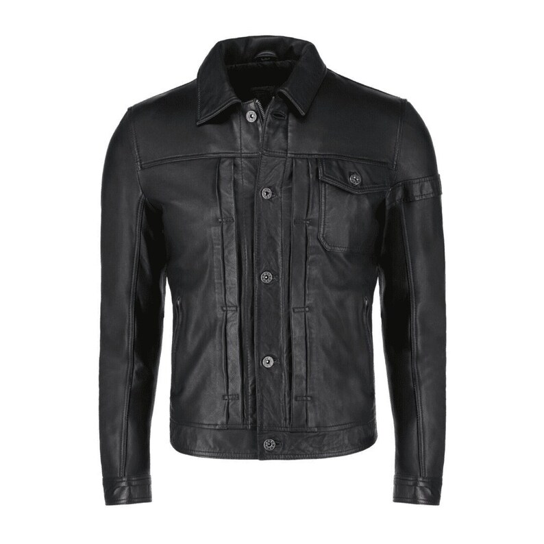 Mens Black Leather Biker Jacket Men With Button And Zipper Closure Mens Black Leather Motorcycle Jacket Cafe Racer Leather Jacket Mens Black