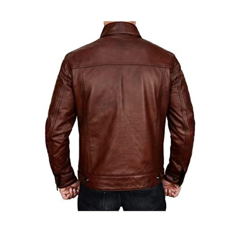 Trucker Dark Brown Leather Motorcycle Jacket With Shirt Collar Mens Trucker Jacket Brown Biker Leather Jacket Brown Motorcycle Jacket Mens