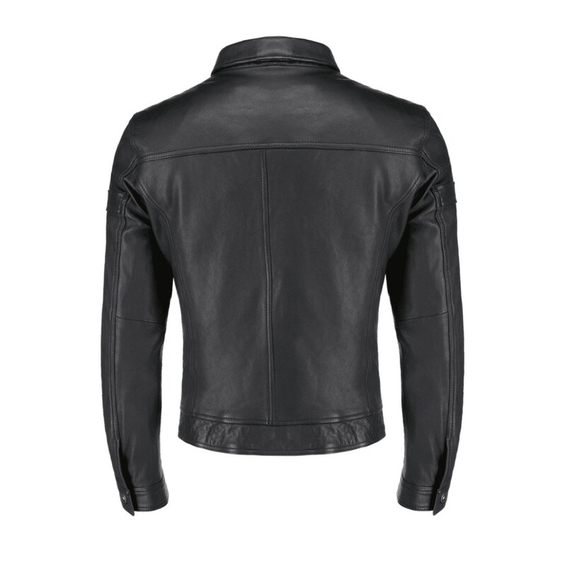 Mens Black Leather Biker Jacket Men With Button And Zipper Closure Mens Black Leather Motorcycle Jacket Cafe Racer Leather Jacket Mens Black