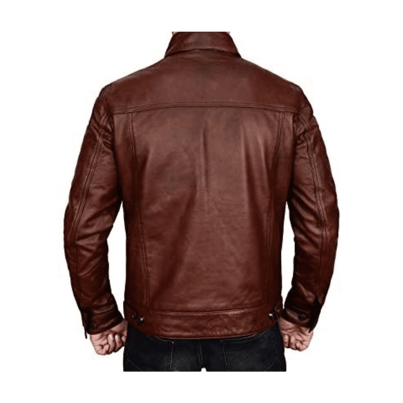 Trucker Brown Leather Biker Jacket Mens With Shirt Collar Brown Leather Motorcycle Jacket Mens Trucker Jacket Brown Cafe Racer Jacket Mens