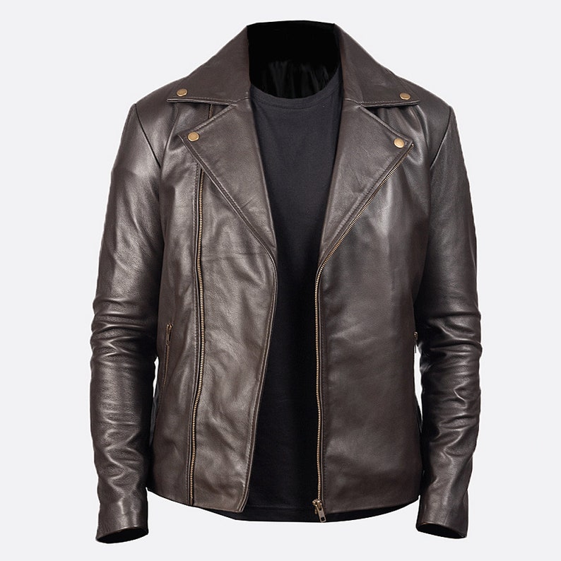 Brown Leather Riding Jacket With Lapel Collar Biker Leather Jacket Brown Double Rider Leather Jacket Mens Brown Leather Motorcycle Jacket