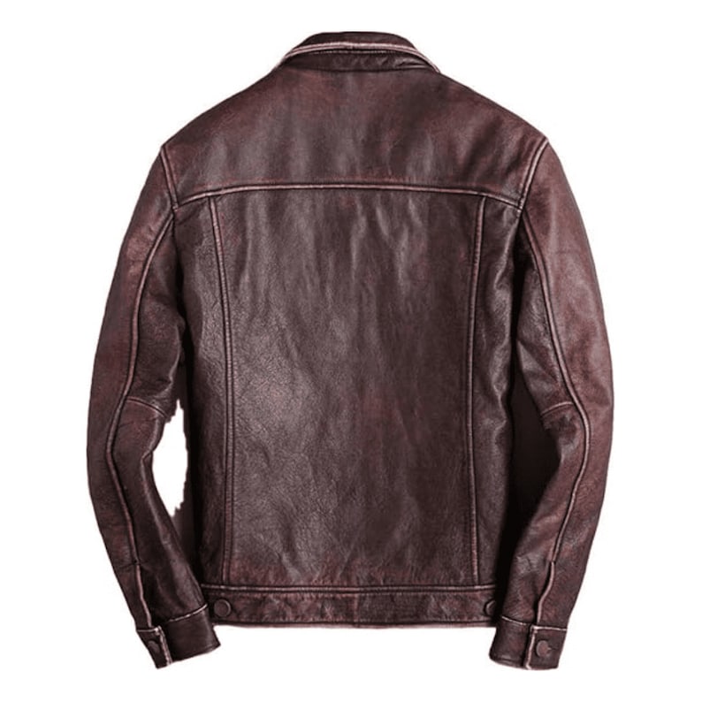 Brown Mens Biker Jacket With Button Closure Brown Leather Motorcycle Jacket Mens Trucker Jacket Brown Mens Brown Leather Cafe Racer Jacket