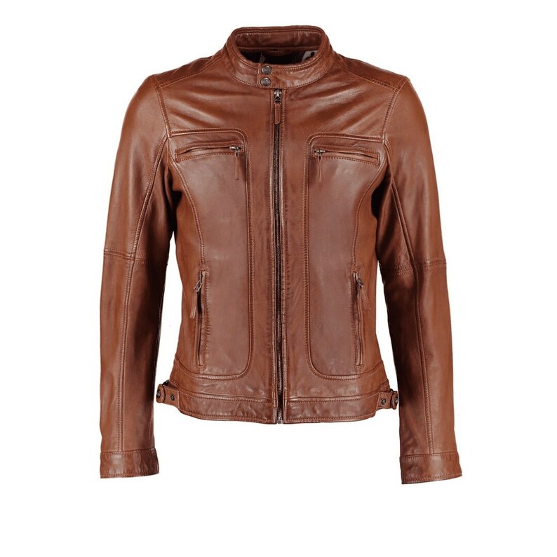 Brown Leather Moto Jacket With Waist Adjustment Tabs Mens Brown Leather Cafe Racer Jacket Brown Leather Biker Jacket Brown Motorcycle Jacket
