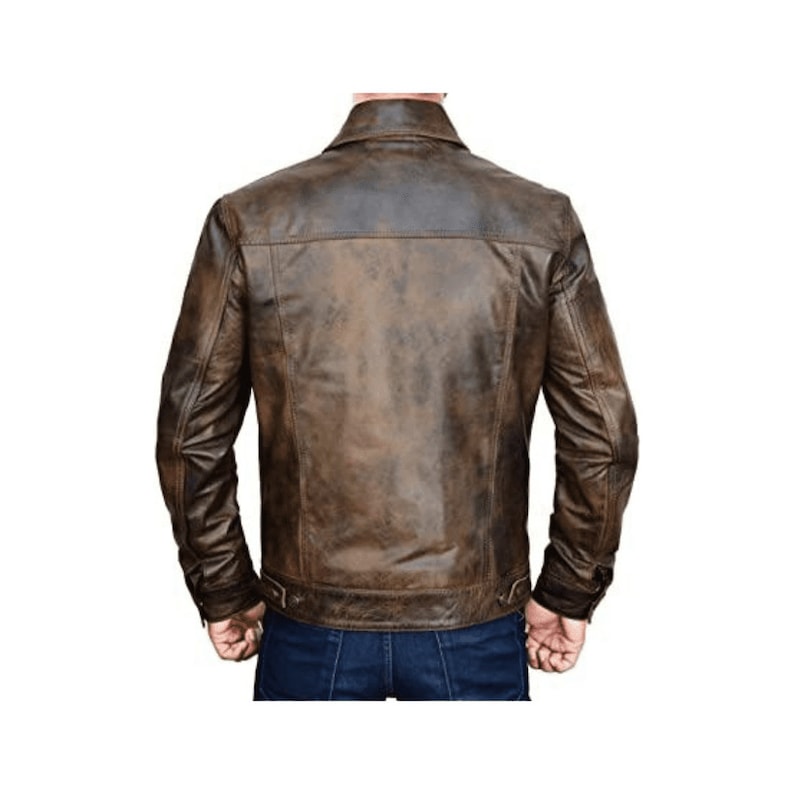 Brown Leather Motorbike Jacket Mens With Flap Pockets Brown Leather Motorcycle Jacket Mens Trucker Jacket Brown Leather Biker Jacket Brown