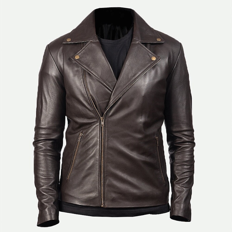 Brown Leather Riding Jacket With Lapel Collar Biker Leather Jacket Brown Double Rider Leather Jacket Mens Brown Leather Motorcycle Jacket